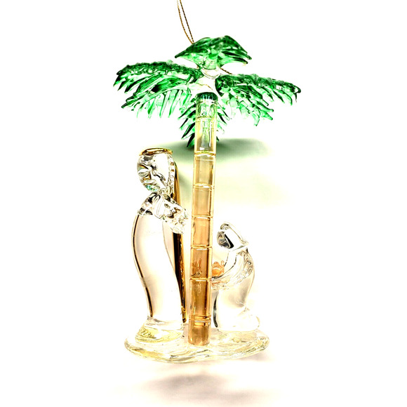 Glass Nativity Scene Palm Tree Ornament Joseph Mary Baby Jesus - Picture 5 of 5